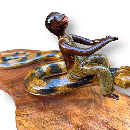 Otis Norris Snake Rider Sculpture on Natural Wood Base DP6279